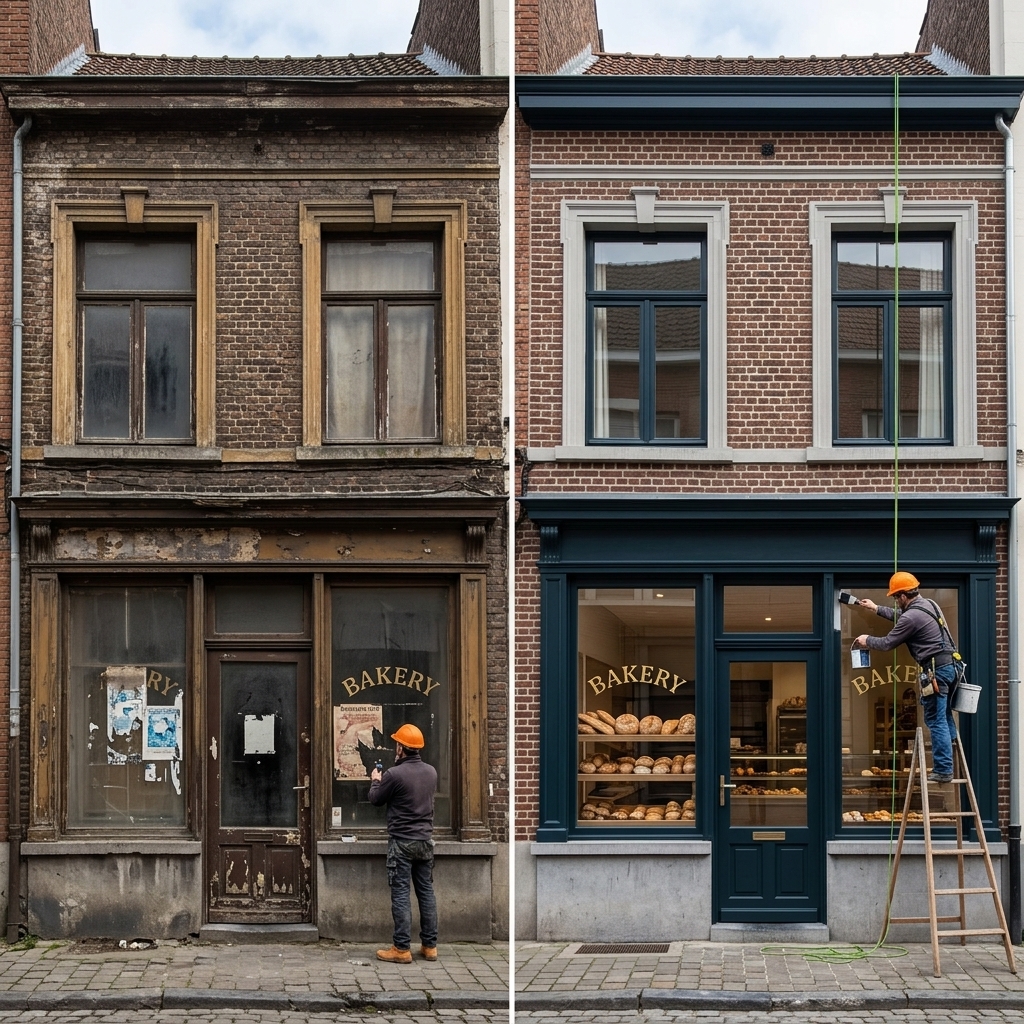 Comparação antes e depois de renovação de fachada