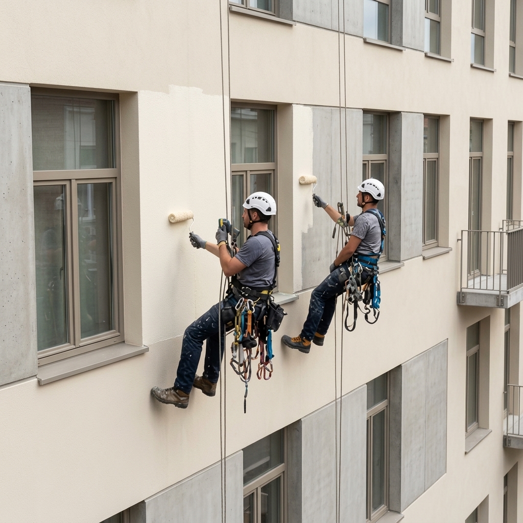 Renovação de fachada com alpinismo industrial